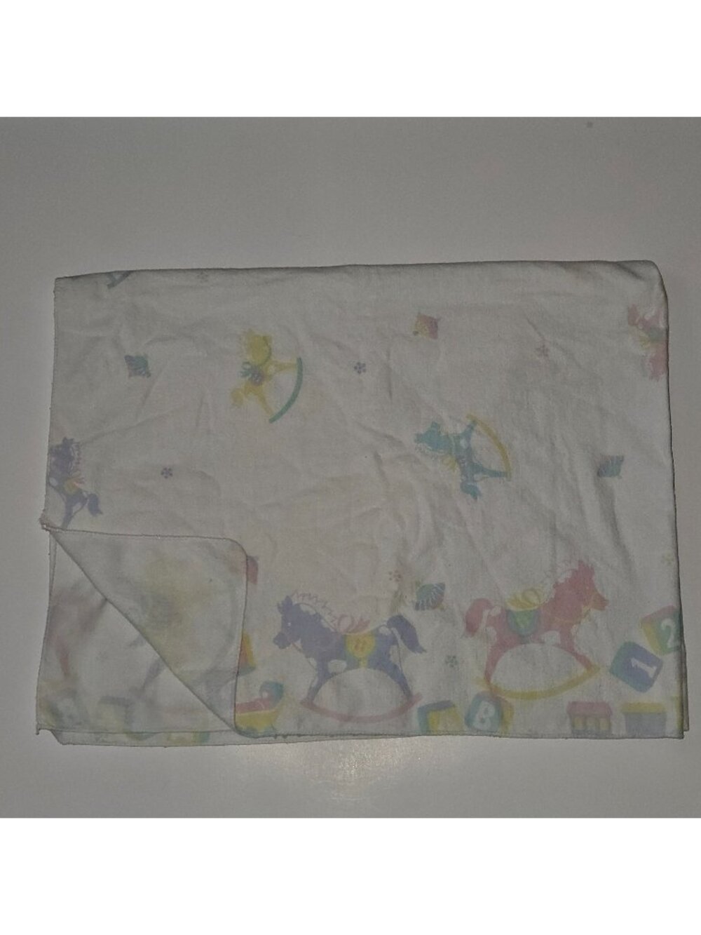 VTG Curity Rocking Horse Blocks Tops Receiving Blanket Pink Blue Yellow Pastel